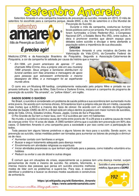 Atividade Sobre Setembro Amarelo Ano Learnbrazil