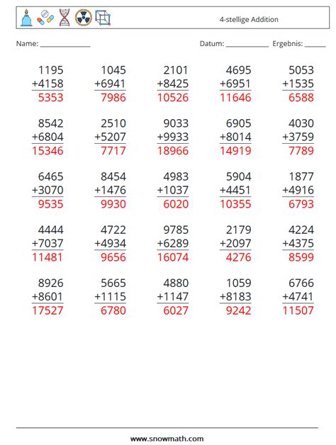 25 4 stellige addition Mathe Arbeitsblätter 1Mathe Arbeitsblätter