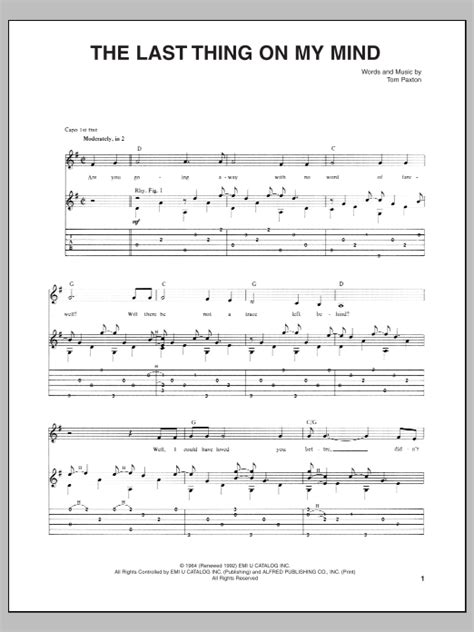 The Last Thing On My Mind Guitar Tab By Tom Paxton Guitar Tab 156566