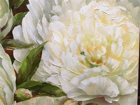 White peony painting large Peonies canvas art Flowers oil | Etsy