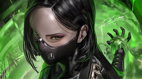 Dark Hair Suisui Viper Valorant Artwork Green Eyes Riot