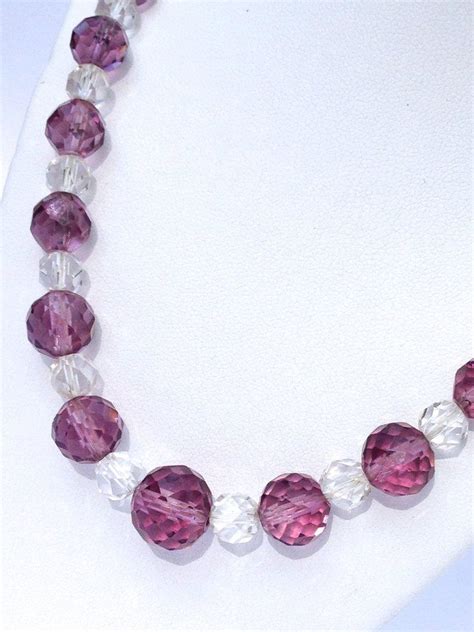 Purple Crystal Necklace Vintage Glass Faceted Clear And Etsy Purple