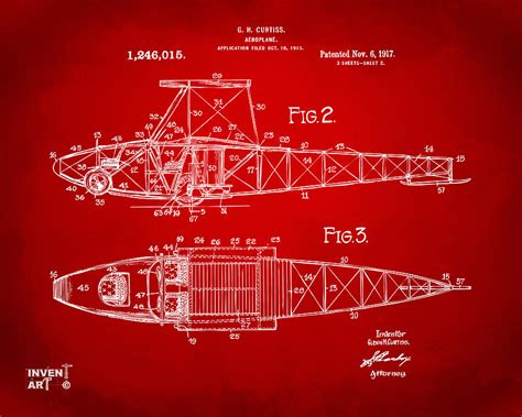 1917 Glenn Curtiss Aeroplane Patent Artwork 2 Red Digital Art By Nikki