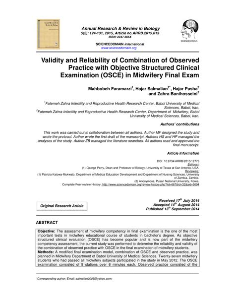 Pdf Validity And Reliability Of Combination Of Observed Practice With