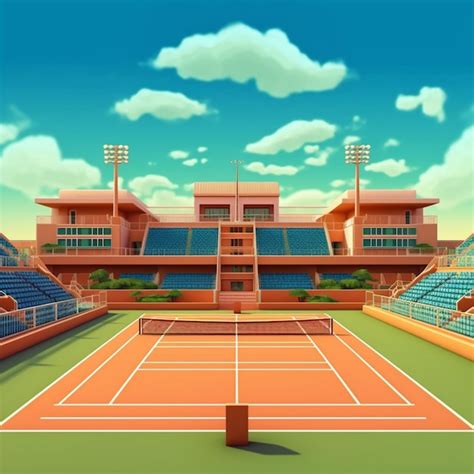 Una Cancha De Tenis De Dibujos Animados Con Una Pelota De Tenis Y Una