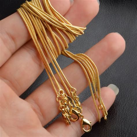 Wholesale 16 30inch 1mm 18k Gold Plated Snake Chain Pendant Necklace