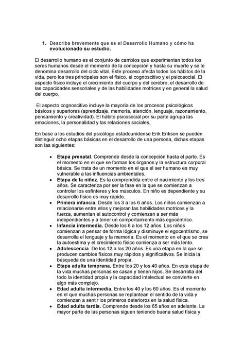 Psicologia Del Desarrollo 1 Unidad 1 1 Describa Brevemente Que Es