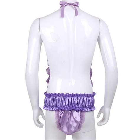 Mens Sissy Lingerie Gay Sissy Thong Leotard Body Suit Frilly Ruffled