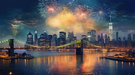 Premium AI Image | Fireworks over the Brooklyn bridge