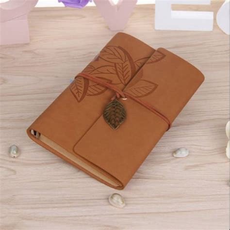 Jual Buku Catatan Binder Kulit Retro Leaf Kertas A6 Brown Coklat