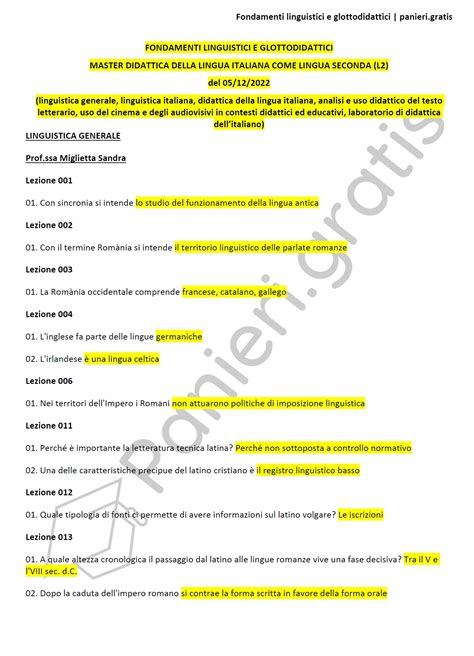 Paniere Di Fondamenti Linguistici E Glottodidattici Master L