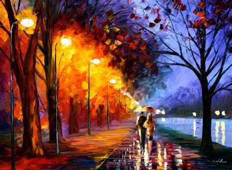 Waiting In The Rain Original Oil Painting On Canvas By Leonid Afremov Size 30 X40 75cm X