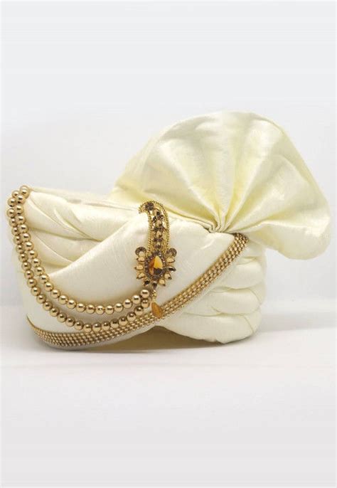 Buy Embellished Dupion Silk Turban In Off White Online MGM187 Utsav