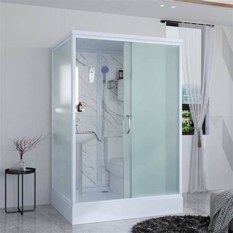 White Frosted Glass Shower Stall Single Sliding Door Shower Room Clearhalo