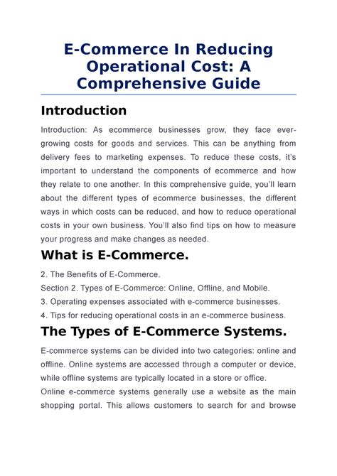 E Commerce In Reducing Operational Cost A Comprehensive Guide E