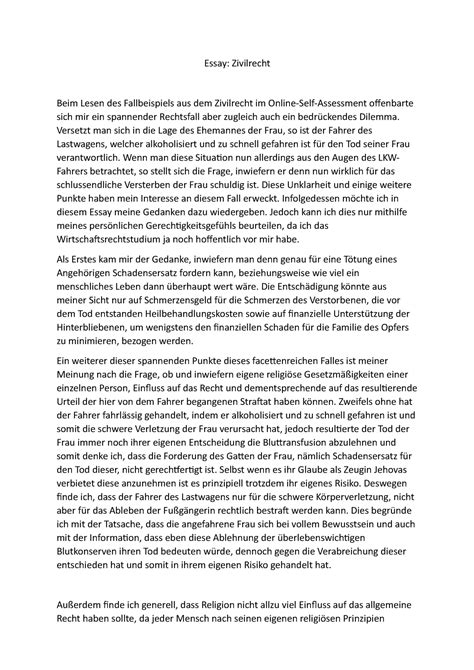 Essay Zivilrecht Aufnahme Essay Zivilrecht Beim Lesen Des