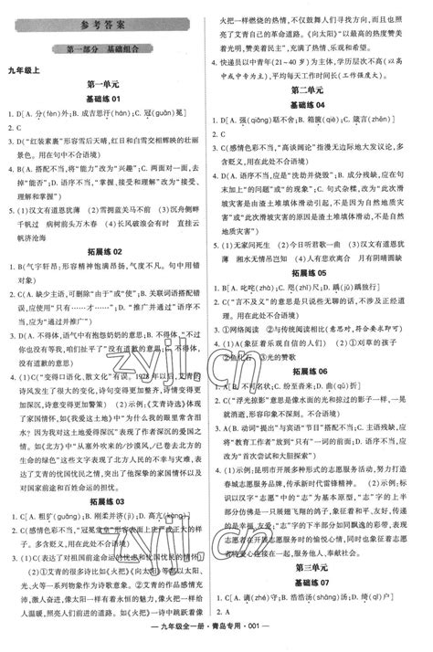 2022年学霸组合训练九年级语文全一册人教版青岛专版答案——青夏教育精英家教网——