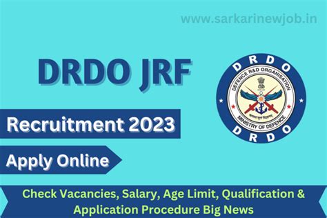 DRDO JRF Recruitment 2023 Check Vacancies Salary Age Limit