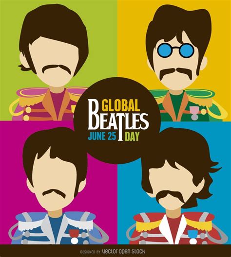 Beatles Day cartoon illustration - Free Vector | Beatles illustration ...