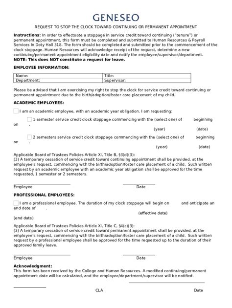 Tenure Clock Stop Request Doc Template Pdffiller