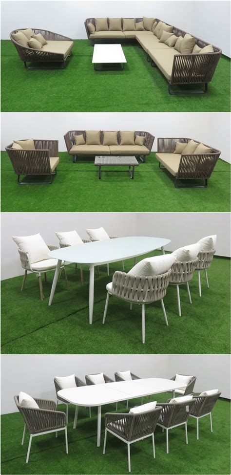 Rope Weaving Outdoor Garden Furniture Dining Table Set With Chairs