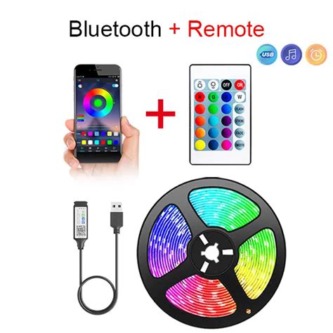 USB Bluetooth LED Strip Light luzes RGB lâmpada flexível fita auto