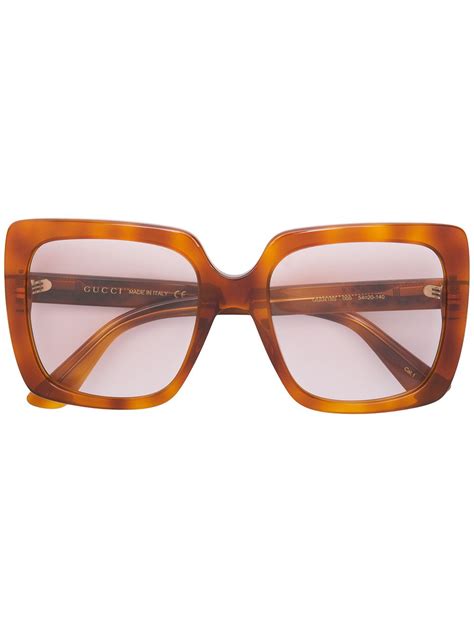 Gucci Rectangular Frame Sunglasses In Brown Modesens