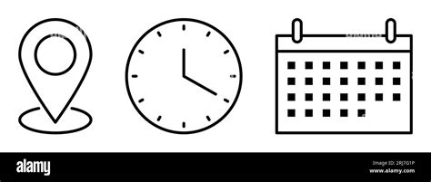 Time Date And Address Icon Line Art Style Vector Illustration