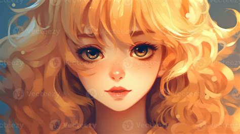 Anime Girl With Curly Blonde Hair And Blue Eyes