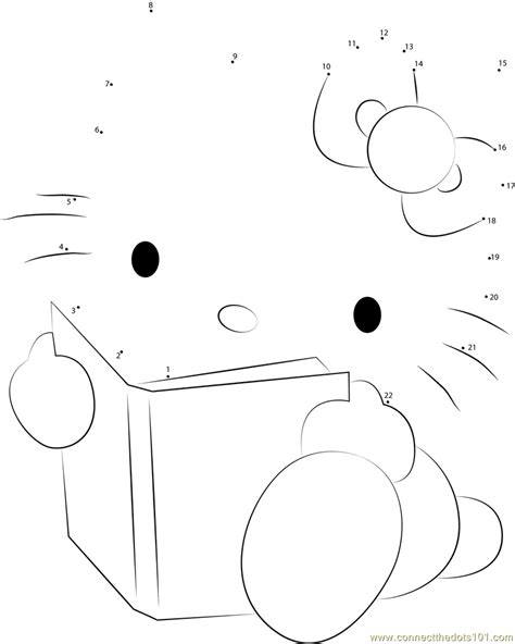 Hello Kitty Reading A Book Dot To Dot Printable Worksheet Connect The Dots