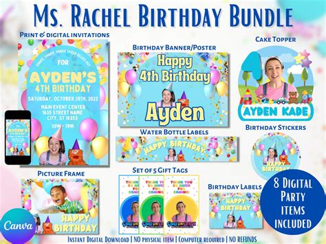 Ms. Rachel Birthday Bundle, Instant Digital Download, Editable ...