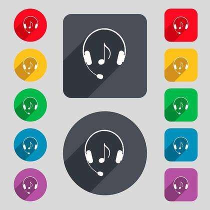 Headsets Icon Sign A Set Of Colored Buttons And A Long Shadow Flat