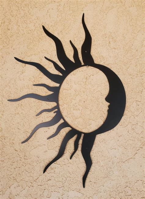 Half Sun Half Moon Metal Art Sign Sun A Blazing Crazy Sun Etsy