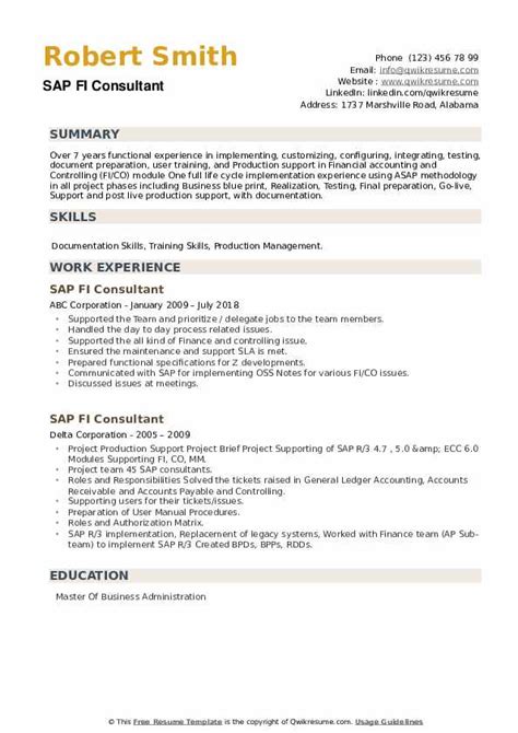 SAP FI Consultant Resume Samples QwikResume