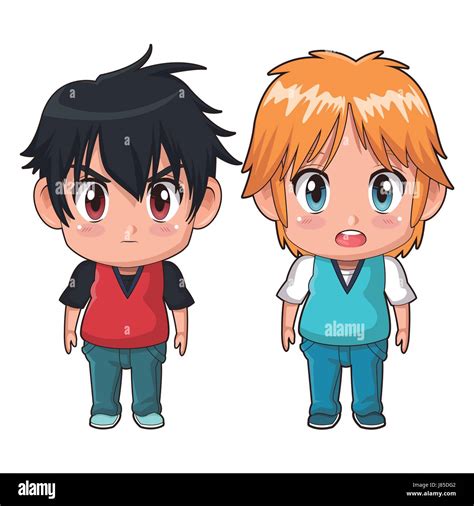 Colorful Full Body Couple Cute Anime Tennager Facial Expression