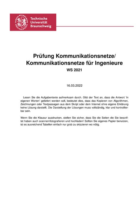 KommNetze WS21 22 Prüfung Kommunikationsnetze Kommunikationsnetze