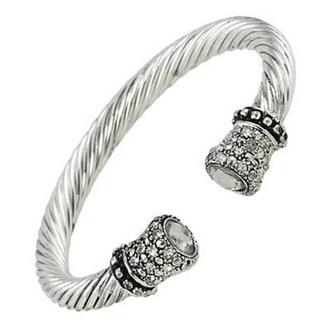 Designer`s Touch Clear Diamond Cuff Bracelet Twisted Wire Cable