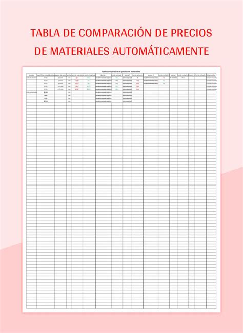 Plantilla De Excel Tabla De Comparaci N De Precios De Materiales