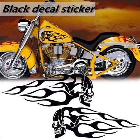 2x White Cool Motorcycle Skull Flame Stripes Gas Tank Vinyl Sticker Decal Decor Ebay