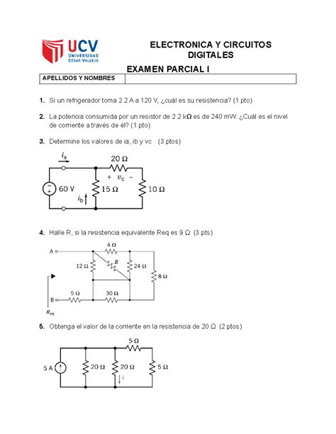 Examen Parcial I Electronica Y Circuitos Digitales Examen Parcial I