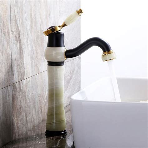 Luxury Solid Brass Jade Stone Bathroom Sink Faucet Basin Vanity Mi