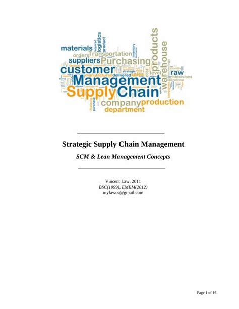 PDF Strategic Supply Chain Management SCM Lean Management Concepts