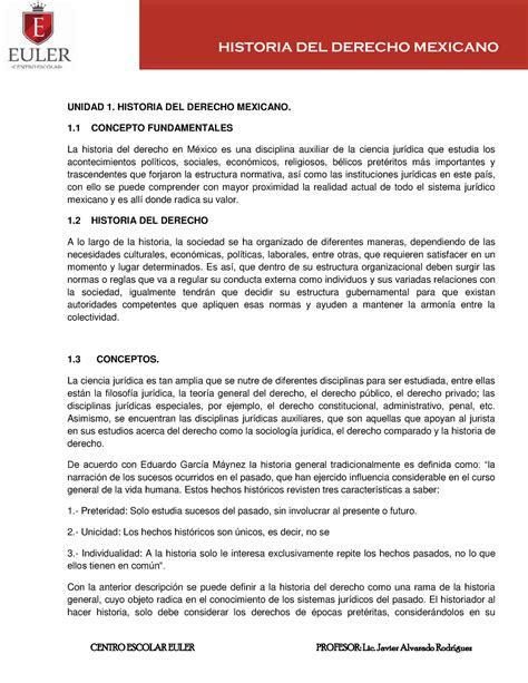 Historia DEL Derecho Mexicano UNIDAD 1 HISTORIA DEL DERECHO MEXICANO