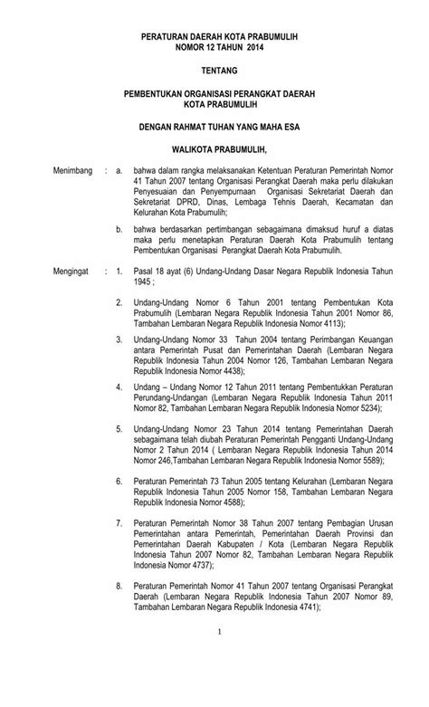 Pdf Peraturan Daerah Kota Prabumulih Nomor Perundang Undangan