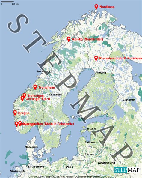 Stepmap Nordkap Landkarte F R Skandinavien