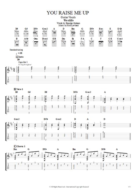 Tablature You Raise Me Up De Westlife Guitar Pro Guitare Et Voix