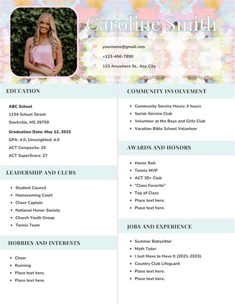 Sorority Resume Template Watercolor Pattern Rush Recruitment Resume