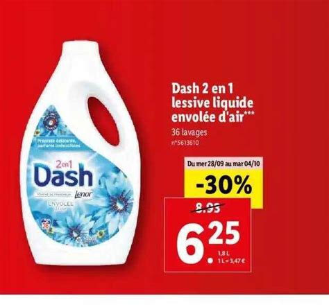 Promo Dash 2 en 1 lessive liquide envolée d air chez Lidl