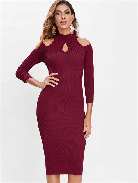 Kenancy Robe Sexy Sheath Slim Elastic Bodycon Dress Womens Autumn Winter Knitted Dress Long