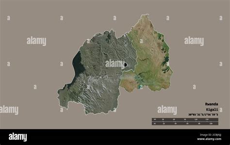 Desaturated Shape Of Rwanda With Its Capital Main Regional Division